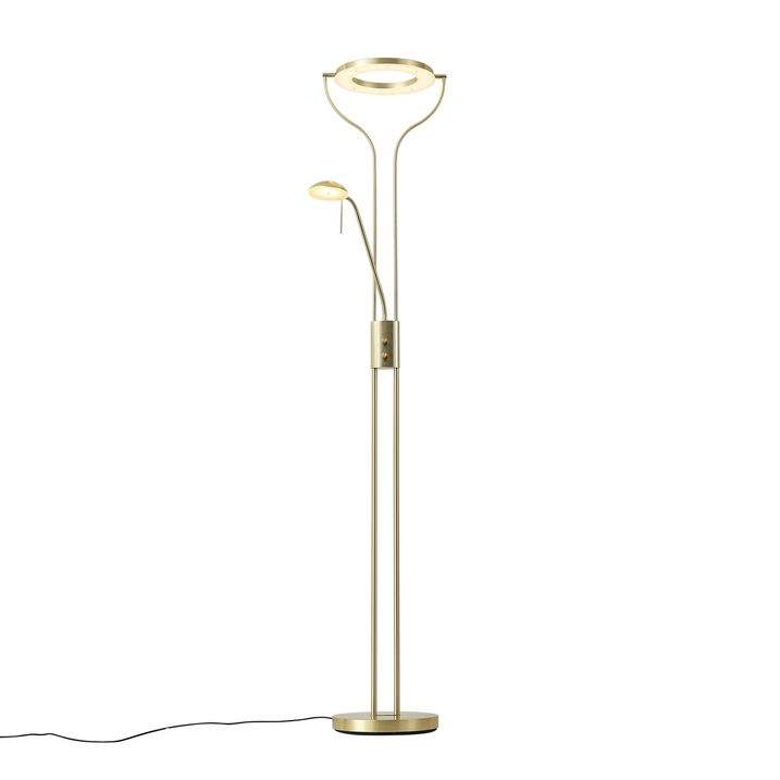 Lampadaire moderne doré avec bras de lecture avec LED et variateur - Divo