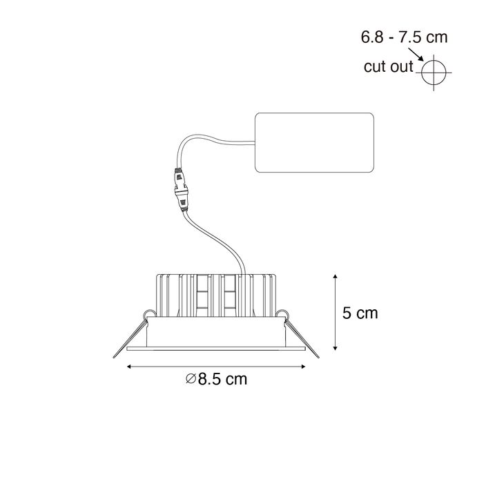 Infälld spotlight svart 6,8 cm inkl. LED 545 lm dimbar IP65 - Gaius