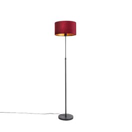 Gulvlampe sort med rød fløyelslampeskjerm med gull 35 cm - Parte