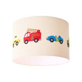 Kinder-plafondlamp-beige-met-kap-van-ribbelstof-38cm---Petit-Cars