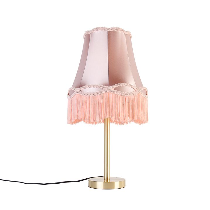 Klasická stolná lampa mosadz s tienidlom Granny ružová 30 cm - Simplo