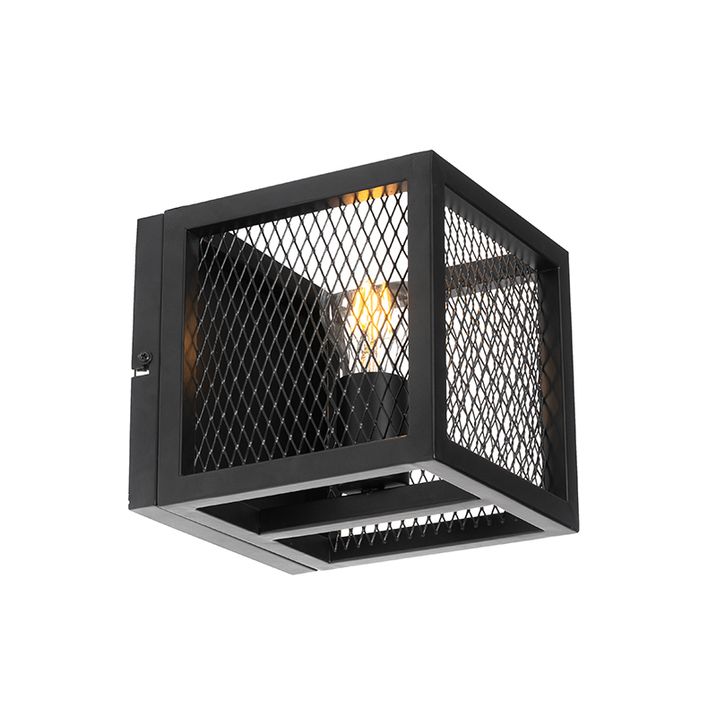 Priemyselná nástenná lampa čierna s mriežkou - Cage