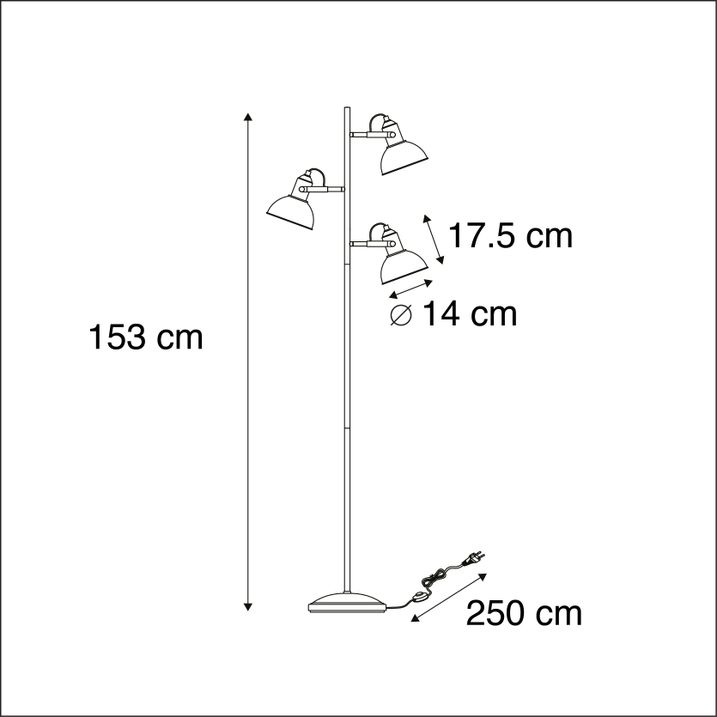 Smart vloerlamp zwart met goud 3-lichts incl. 3 wifi P45- Tommy