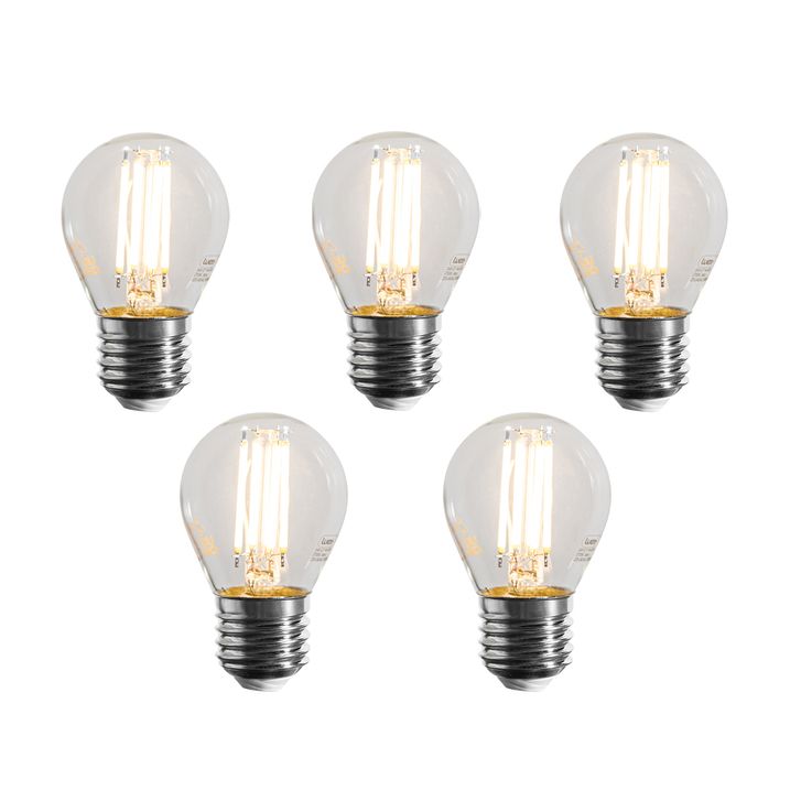 Set de 5 becuri LED cu filament E27, reglabile, G45, transparente, 4W, 470 lm, 2700K