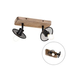 Faretto da soffitto industriale nero con legno 2 luci - Jasmine