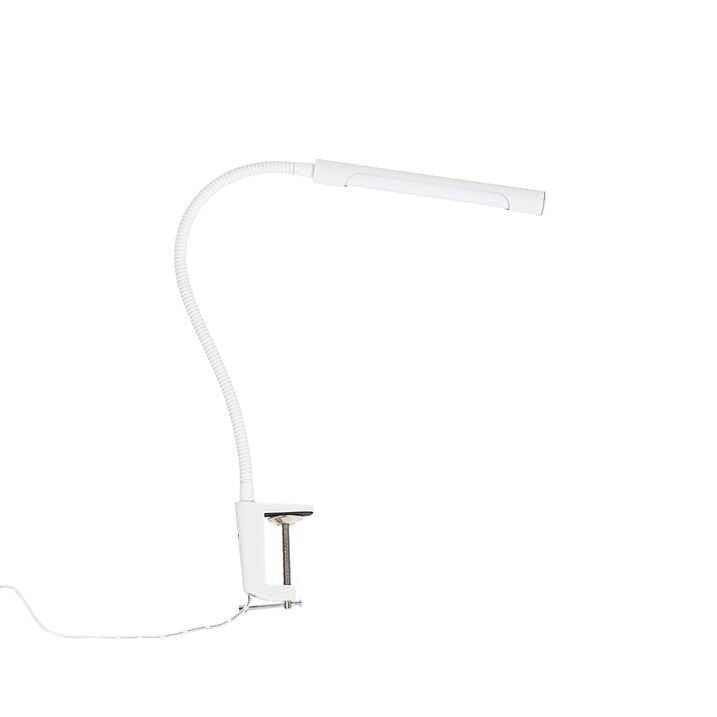 Klipová stolní lampa bílá s LED a dotykovým stmívačem - Lionard