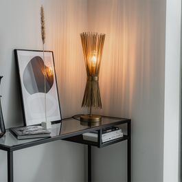 Rustikální stolní lampa mosazná - Broom