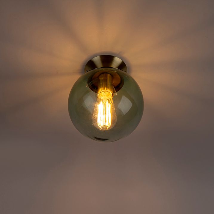 Art Deco taklampe messing med grønt glass - Pallon