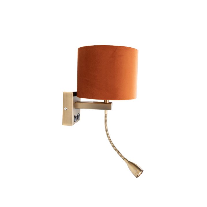 Nástenná lampa bronzová s flexibilným ramenom a oranžovým tienidlom so zlatým interiérom 18cm - Brescia Combi