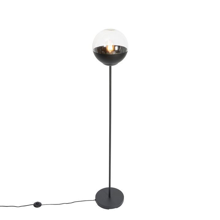 Retro vloerlamp zwart met helder glas - Eclipse