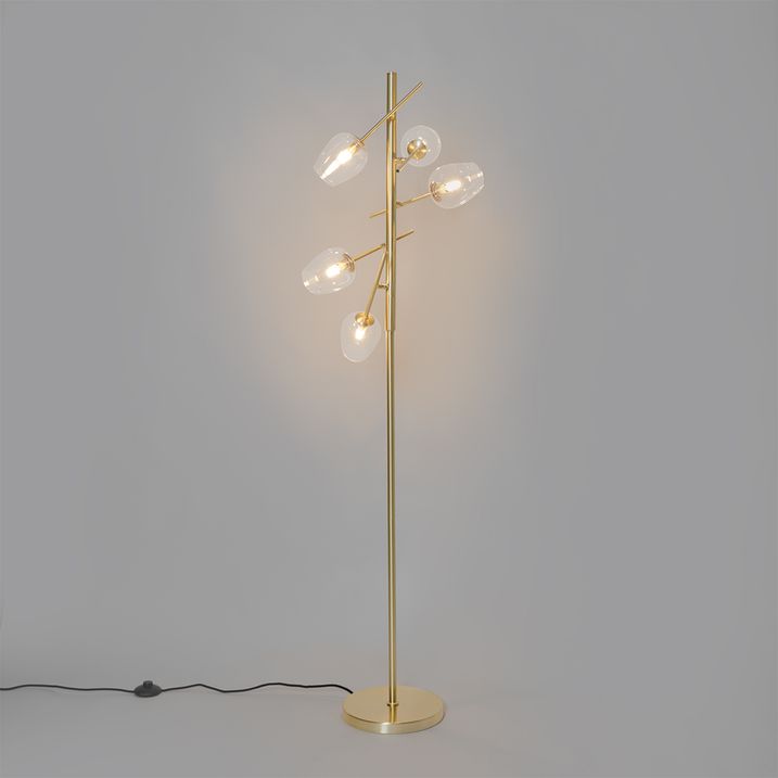 Lámpara de pie clásica dorada con cristal 5-luces - Elien