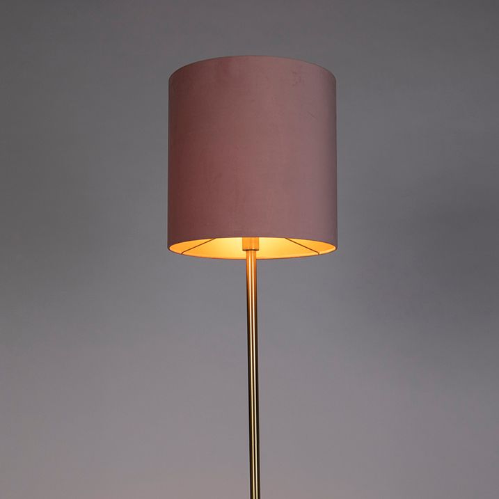 Romantische Stehleuchte Messing mit rosa Schirm 40 cm - Simplo
