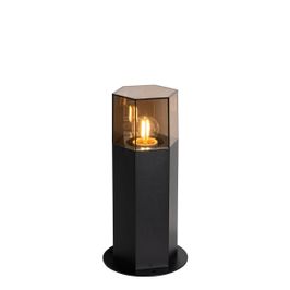 Venkovní-stojací-lampa-černá-s-kouřovým-stínítkem-šestihranným-30-cm---Dánsko