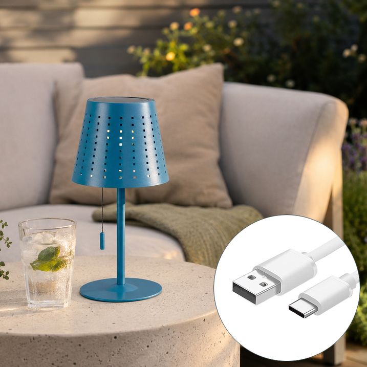Candeeiro de Mesa de Exterior Azul Incl. LED Recarregável e Solar - Ferre