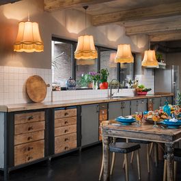 Set van 4 retro hanglampen goud 45 cm - Granny