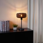 Retro tafellamp zwart met brons glas - Bizle