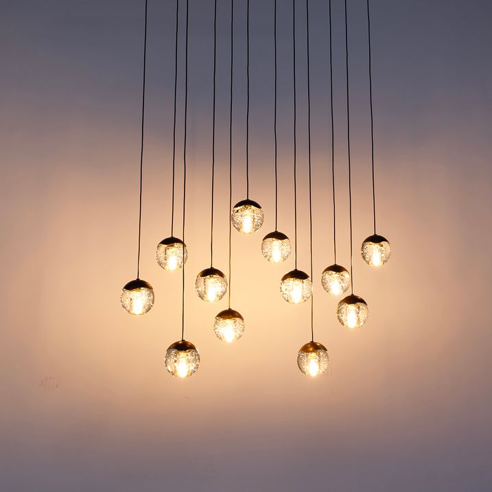 Designerska lampa wisząca w kolorze ciemnego brązu z przezroczystym szkłem, 12 świateł - Inge