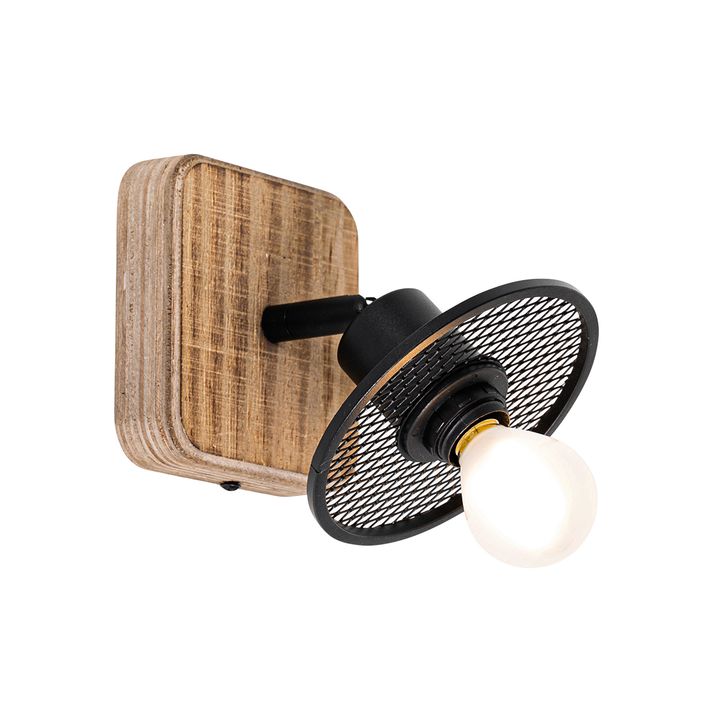 Industrial Ceiling Spotlight Black with Wood - Jasmijn