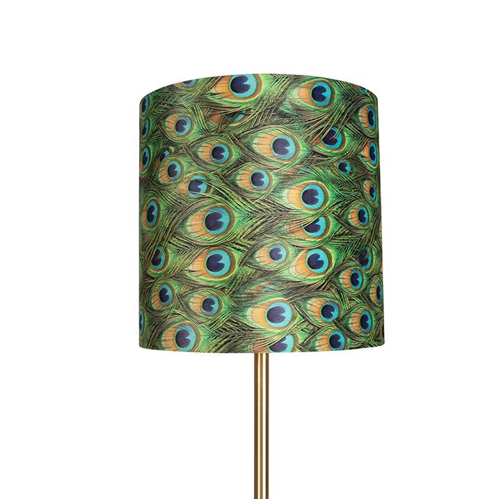 Vloerlamp messing met pauw kap 40 cm - Simplo