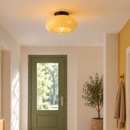 Retro plafondlamp zwart met geel glas 30 cm - Glaze