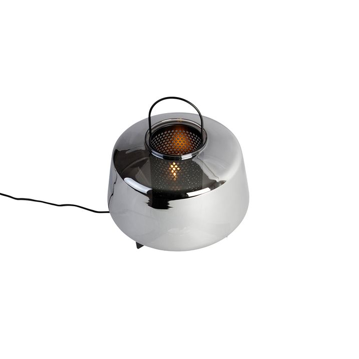Candeeiro de mesa Art Deco preto com vidro fumê 30 cm - Kevin