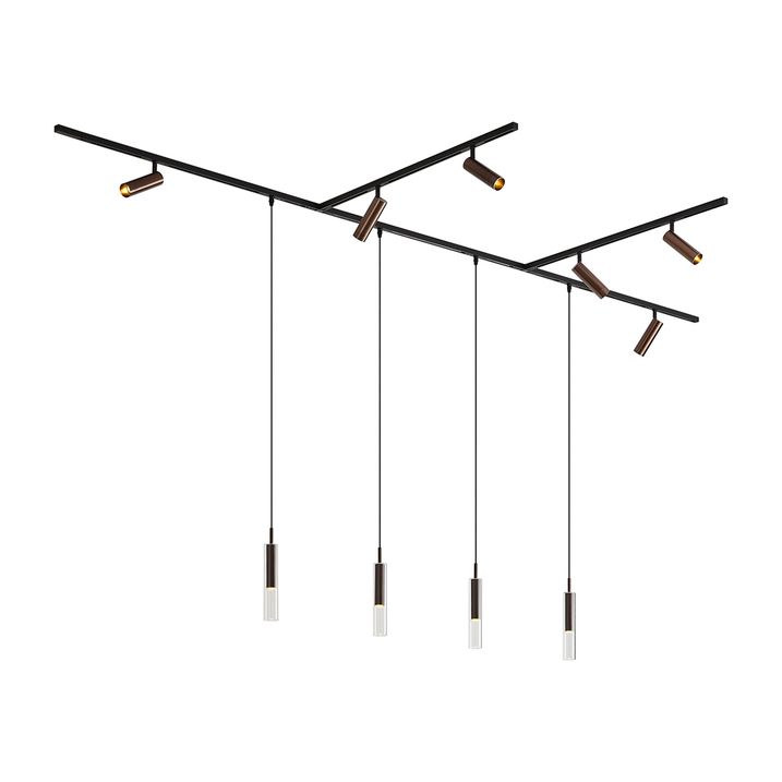 Sistem de iluminat pe șină modern negru cu 6 spoturi și 4 lumini suspendate bronz închis monofazat - Slimline Uzzy Loyce