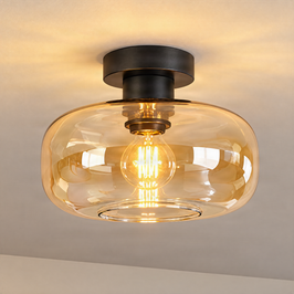 Smart plafondlamp zwart met amber glas incl. Wifi A60 - Bizle