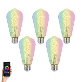 Juego de 5 Bombillas LED inteligentes E27 regulables ST64 transparentes RGBW 4W 250lm 2700K