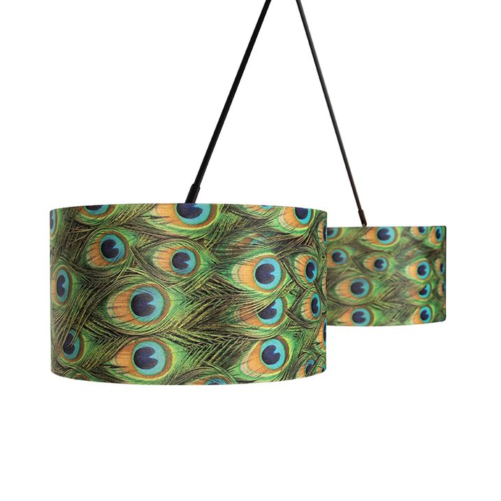 Závěsné svítidlo černé s sametovými stínidly Peacock se zlatem 35 cm 2-světlo - Blitz