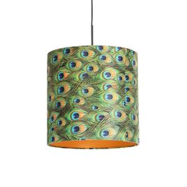 Hanglamp met velours kap pauw met goud 40 cm - Combi