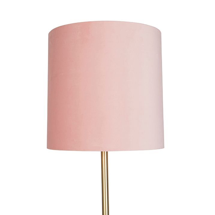 Romantische Stehleuchte Messing mit rosa Schirm 40 cm - Simplo