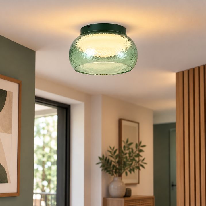 Art Deco plafondlamp groen met glas incl. LED 3-staps dimbaar - Thimble