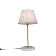 Retro-tafellamp-messing-met-Plisse-kap-wit-25-cm---Kaso