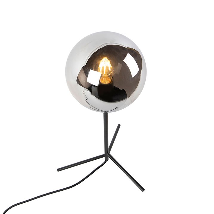 Stolna svjetiljka u stilu Art Deco crna s dimnim staklom 45,5 cm - Pallon