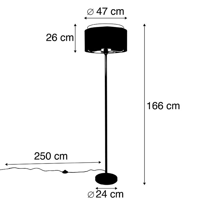 Lampada da terra moderna nera con paralume nero con interno oro - Simplo