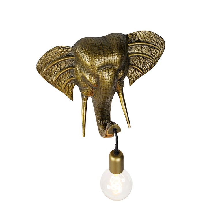 Vintage nástěnná lampa zlatá - Animal Elephant