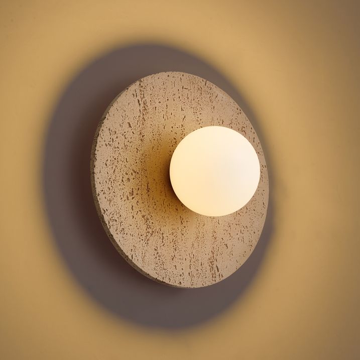 Japandi wandlamp naturel steen rond met opaal glas - Josie