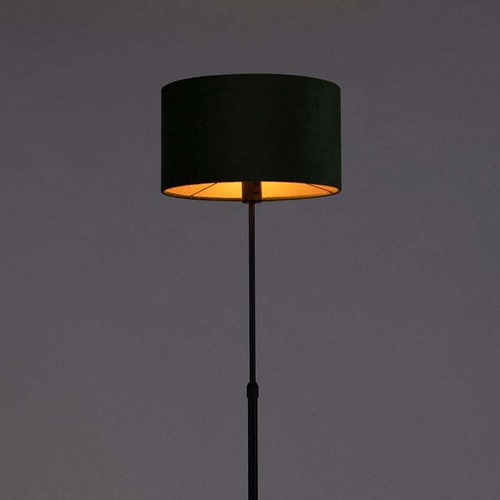 Podna lampa crna sa plišanim abažurom zelene boje sa zlatom 35 cm - Parte