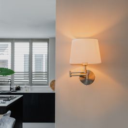 Wandlamp staal met witte kap en verstelbare arm - Ladas Deluxe