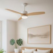 Ventilatore-da-soffitto-bianco-con-stampa-legno-132-cm-con-LED-dimmerabile-con-telecomando---Joly