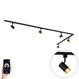 Viedā sliežu apgaismojuma sistēma ar 5 prožektoriem melnā un zelta krāsā 1-fāze, iekļ. 5 Wifi GU10 50mm - Iconic Jeana