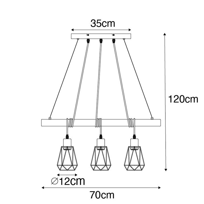 Landelijke hanglamp zwart met hout 3-lichts - Dami Frame