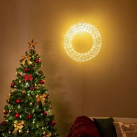 Suspension de Noël Couronne argentée 60 cm avec LED IP44 - Nawa