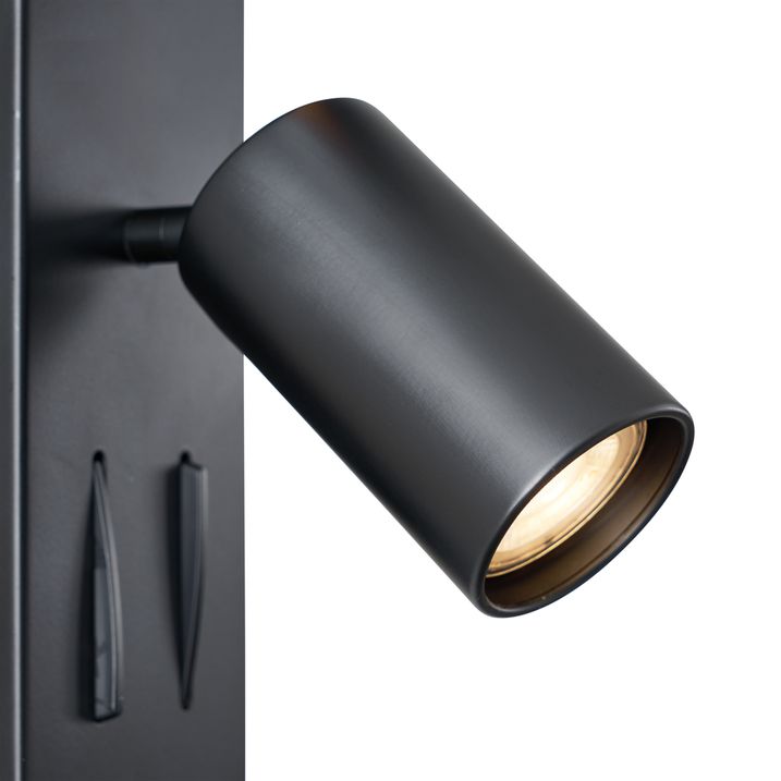Lampada da parete moderna nera a 2 luci inclinabile con porta USB-C - Lesly