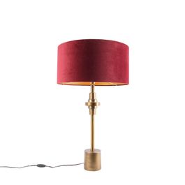 Stolní lampa v art deco stylu bronzová s sametovým stínítkem červeným 50 cm - Diverso