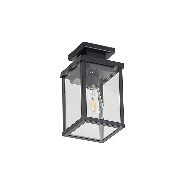 Plafoniera moderna da esterno nera con sensore di movimento e crepuscolare IP44 - Rotterdam
