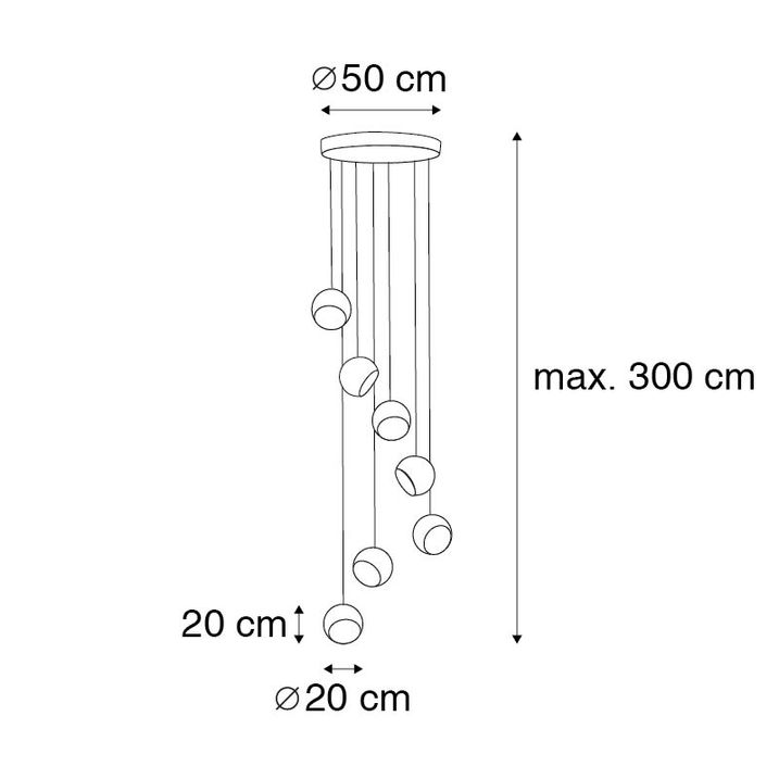 Hanglamp zwart met gouden binnenkant 7-lichts - Crooked Cluster