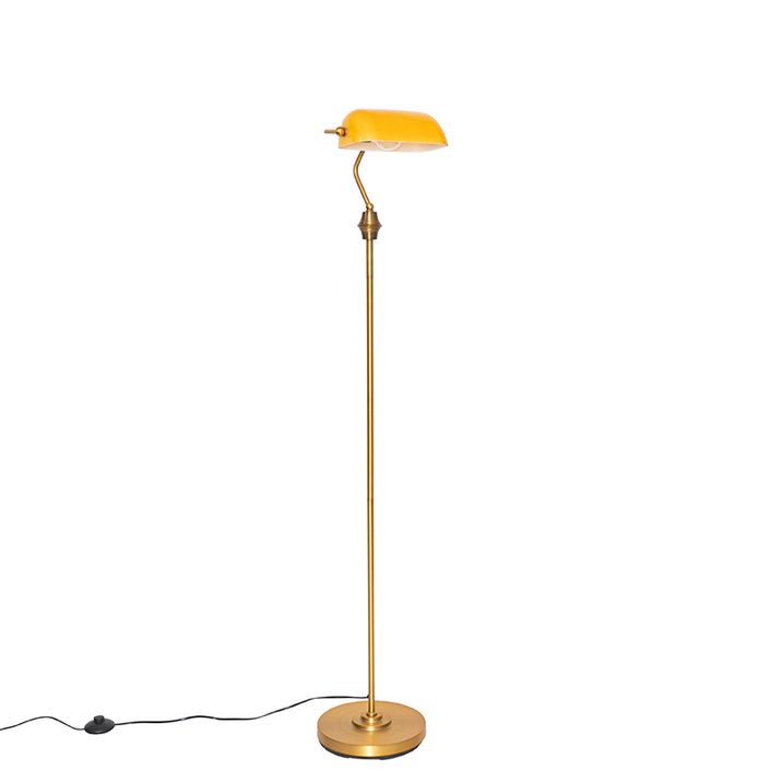 Klasická stojací lampa notáře bronzová s jantarovým sklem - Banker