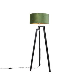 Lampă de podea cu trepied negru cu abajur verde și auriu 50 cm - Puros