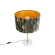 Candeeiro-de-Mesa-em-Latão-com-Abajur-de-Veludo,-Design-Folha-e-Interior-Dourado---Kaso